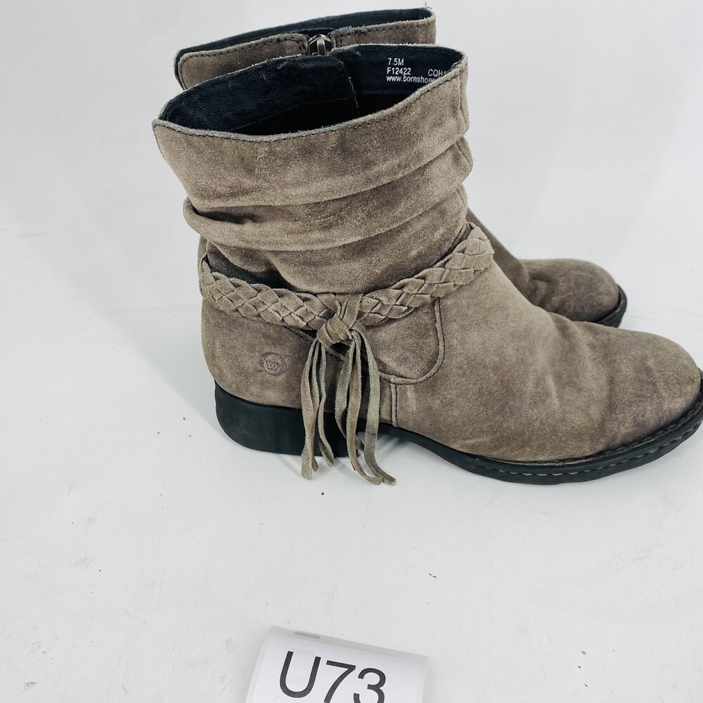 Born Ouvea Distressed Grey Suede Ankle Boots Braided Straps Size 7.5 Western - Picture 3 of 11